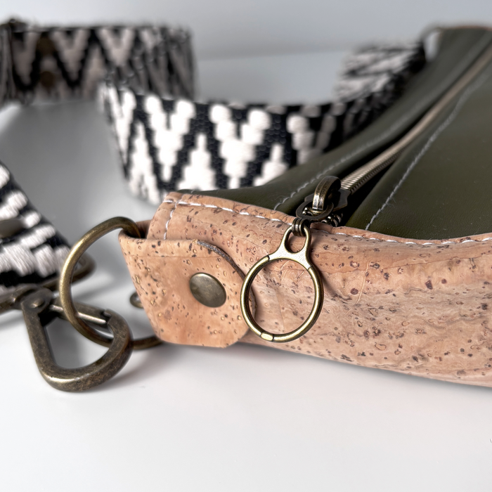 Semi Round Crossbody in Moss Cactus Leather and Natural Cork