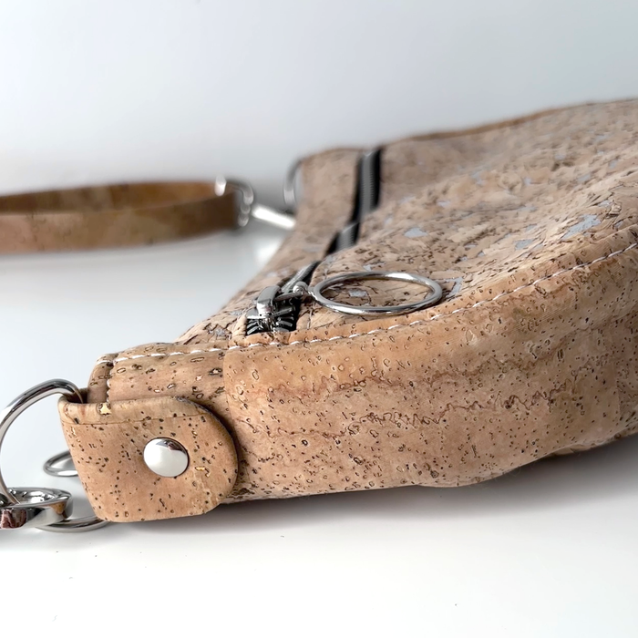 Semi Round Crossbody in Silver Fleck Cork and Natural Cork