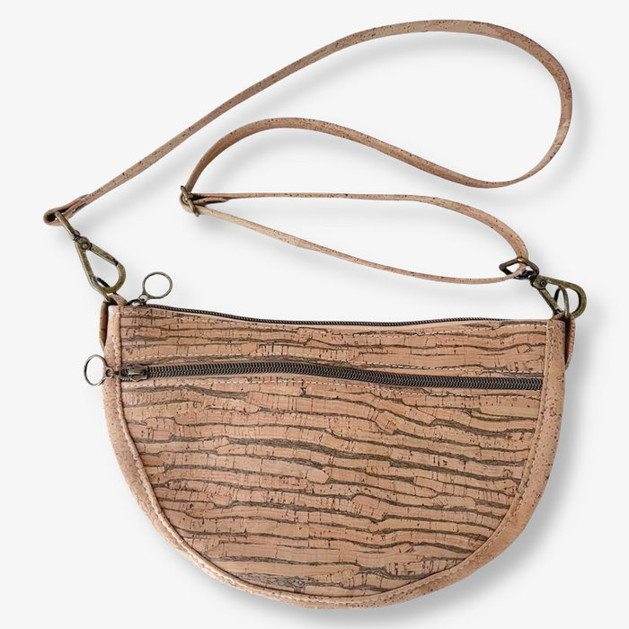 Semi Round Crossbody in Striped Cork and Natural Cork