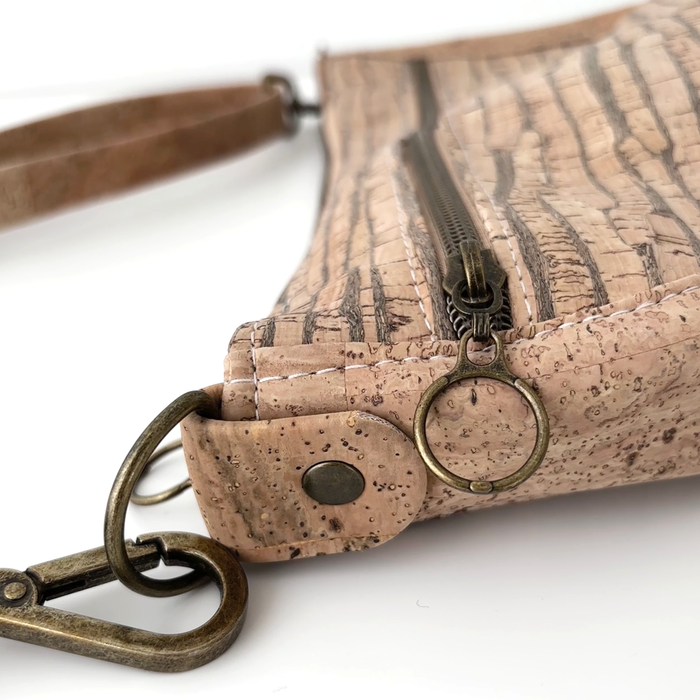 Semi Round Crossbody in Striped Cork and Natural Cork