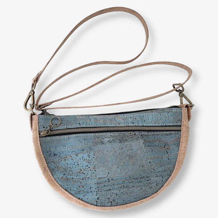 Semi Round Crossbody in Teal Cork and Natural Cork