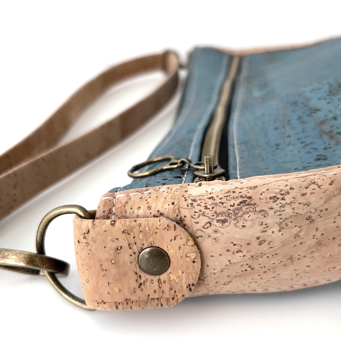 Semi Round Crossbody in Teal Cork and Natural Cork