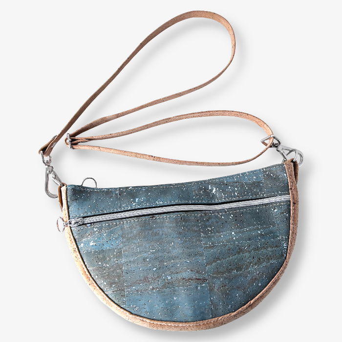 Semi Round Crossbody in Teal Silver Cork and Natural Cork