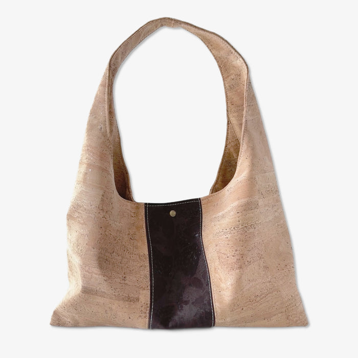 Slouchy Tote in Natural Cork with Dark Brown Cork Stripe