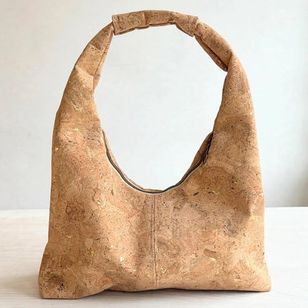 Slouchy Zipper Shoulder Bag in Natural Gold Fleck Portuguese cork