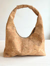Front view of Natural Gold Fleck Cork Slouchy Zipper Shoulder Bag