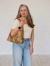 Green Marble Cork Slouchy Zipper Shoulder Bag worn on shoulder
