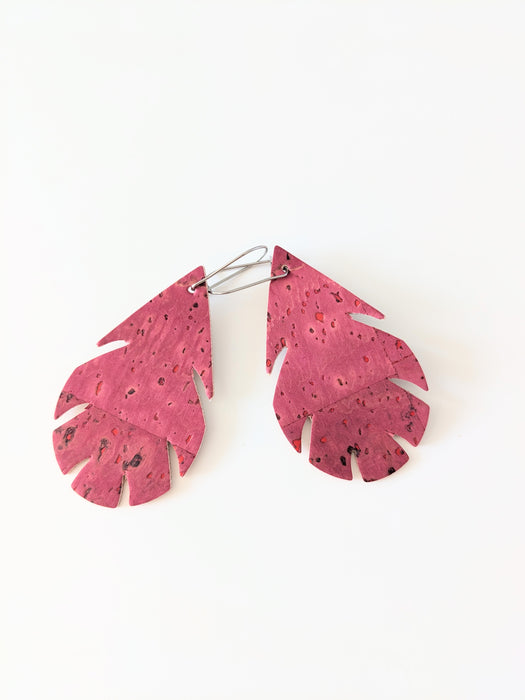 Cork Earrings Medium Leaf  (11 Colors)