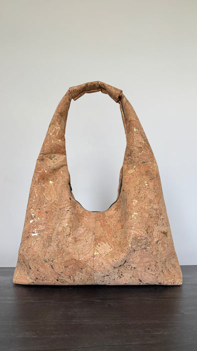 Slouchy Zipper Shoulder Bag in Premium Natural Gold Fleck Cork