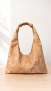 Front view of the Slouchy Zipper Shoulder Bag in Premium Natural Gold Fleck Cork