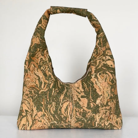 Slouchy Zipper Shoulder Bag in Premium Green Marble Cork