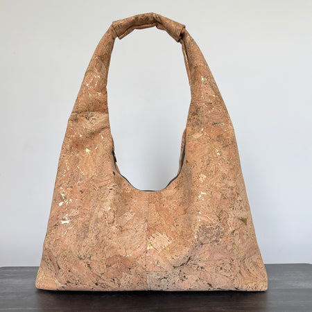 Handcrafted slouchy zipper shoulder bag in Premium Natural Gold Fleck Cork