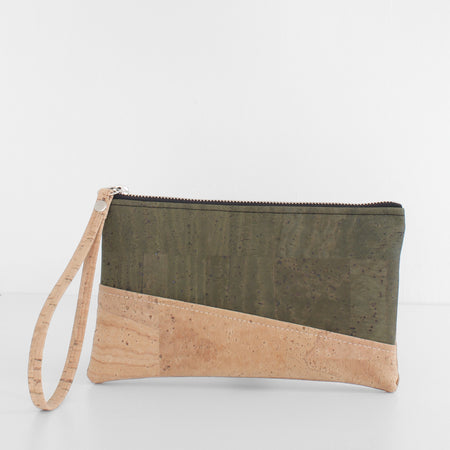 Diagonal Clutch in Olive Dyed Cork