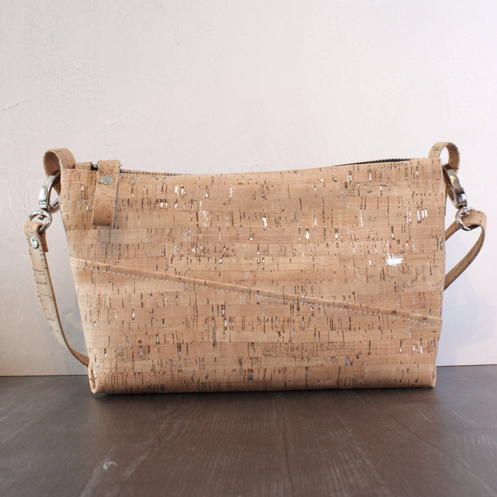 Diagonal Crossbody in Natural Silver Cork