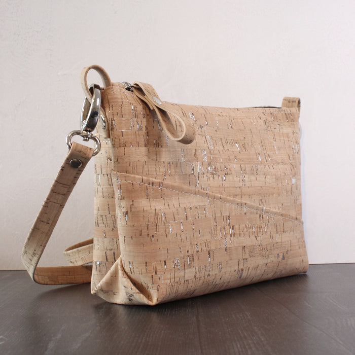 Diagonal Crossbody in Natural Silver Cork