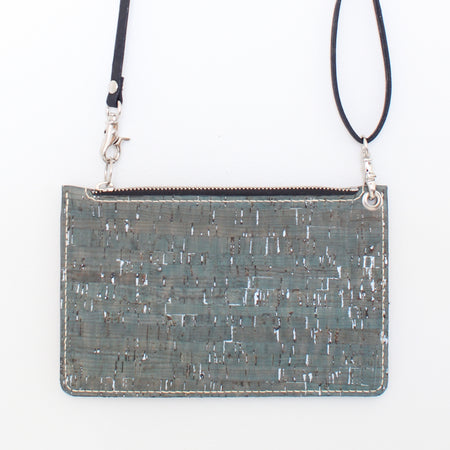 Mini Crossbody in Teal Gray Silver Dyed Cork
