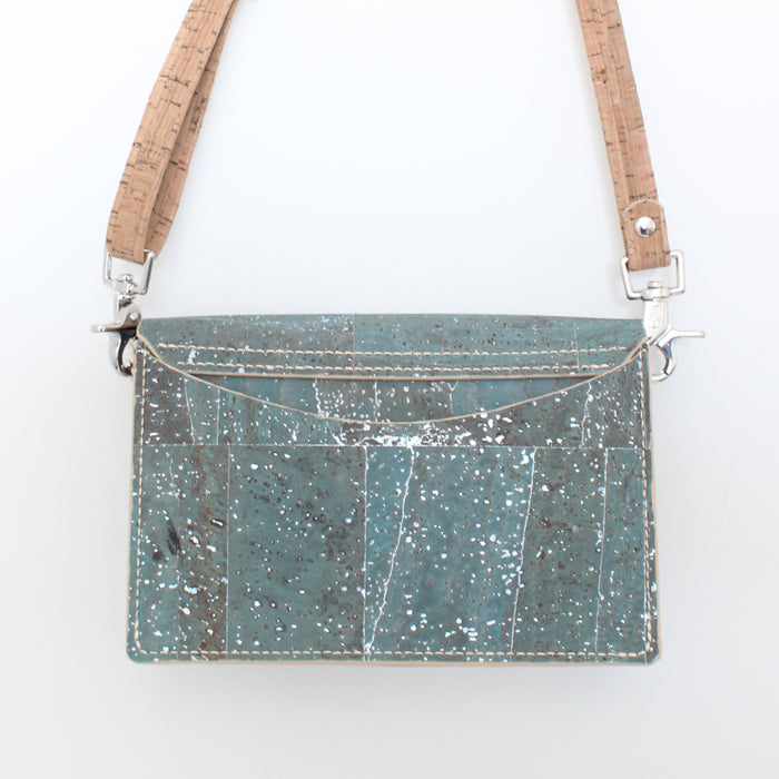 Scallop Bag Crossbody in Teal Silver Galaxy Cork